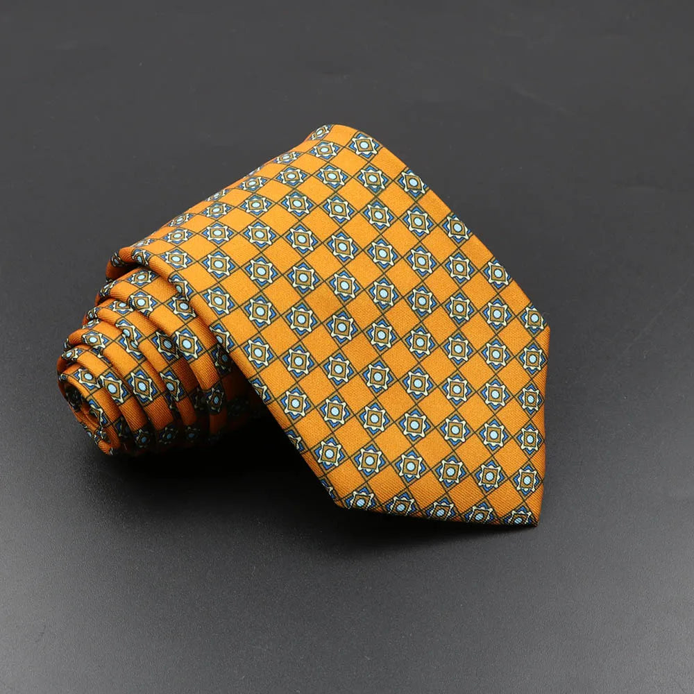 Men's Fashion Silk Tie 7.5cm Soft Novelty Necktie Blue Green Orange Color Ties For Men Dot Floral Bowtie Wedding Business Gift