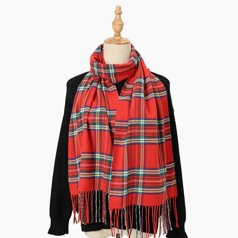 New Cashmere Scarf Red Plaid Tassel Shawl Scarves English Fringe Scarf Winter Warm Blanket 2024 New Soft Pashmina Scarf