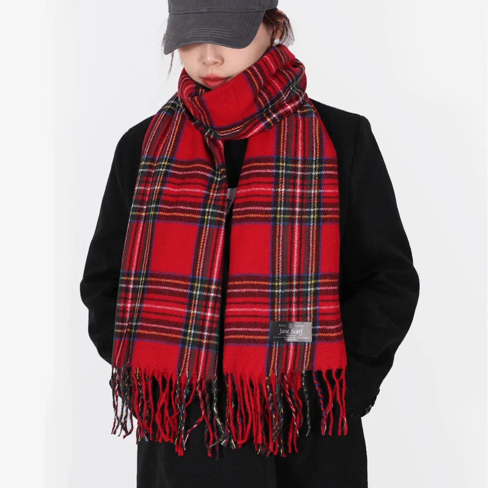 Red Plaid Scarf Women Luxury Brand Designer Winter Keep Warm Cashmere Ring Scarf Neck  Pashmina with Tassel Shawl