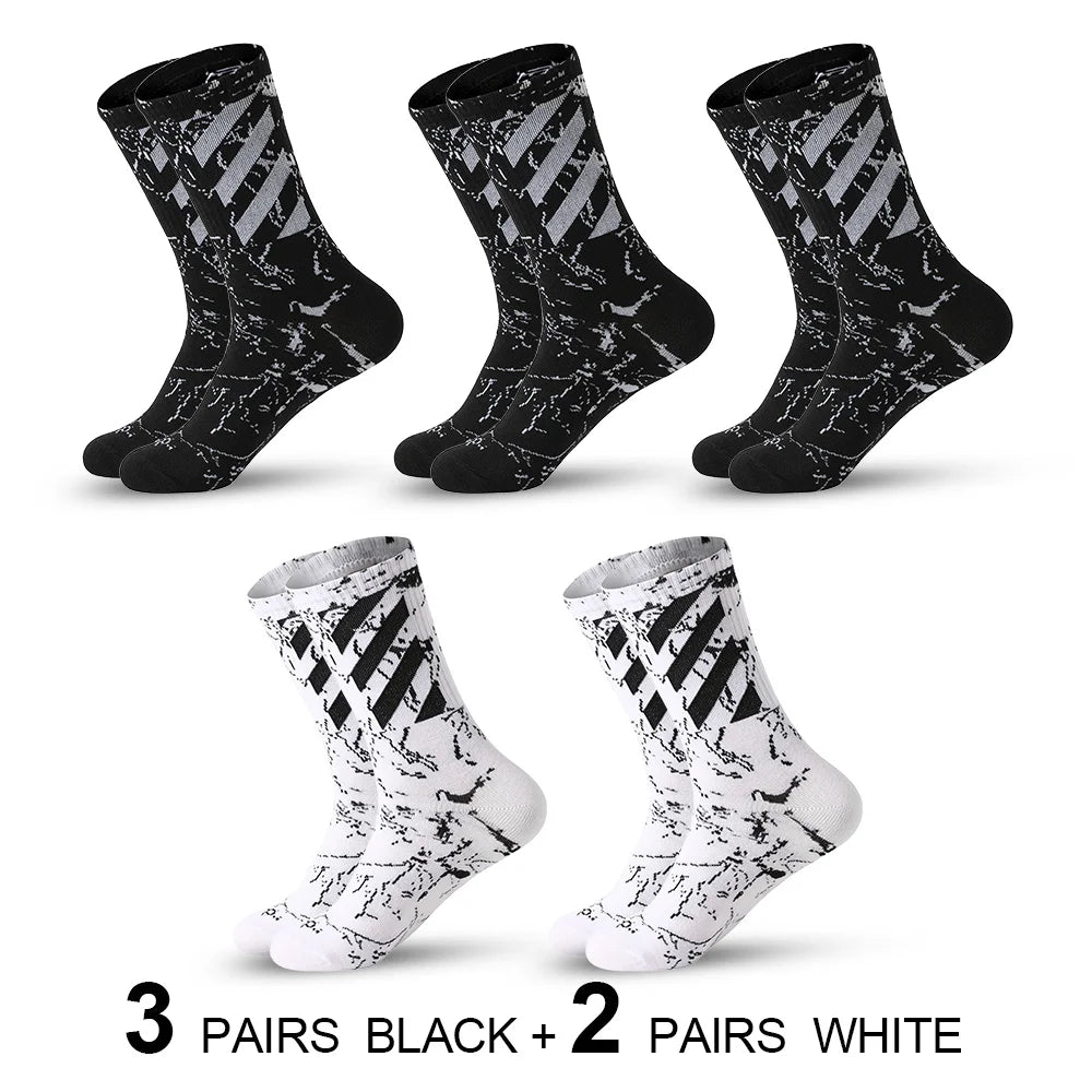 5 Pairs Men's High Rubber Band Waist Couple Mid Tube Sports Solid Socks Spring/Summer Basketball Socks Four Seasons street sock