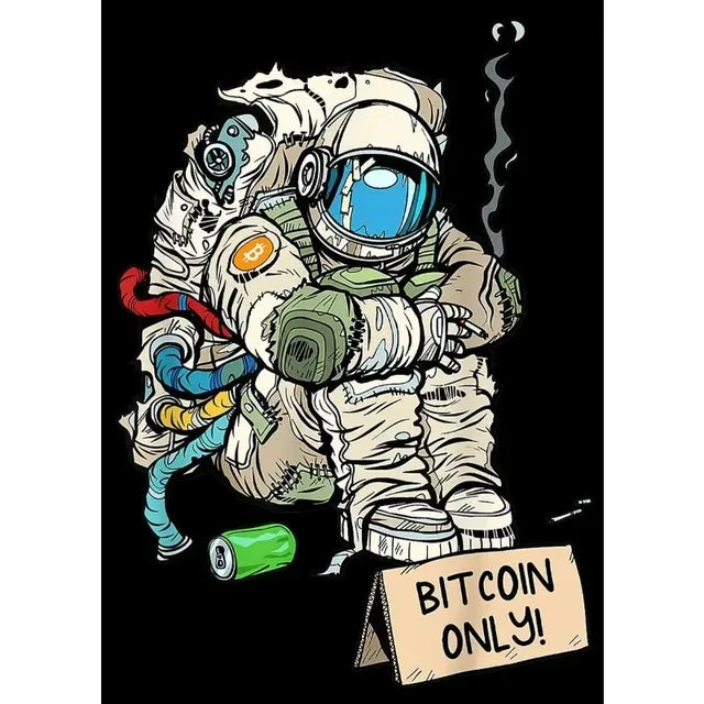 Crypto Astronaut Surfing Bitcoin Stock Market Poster Print  Funny Space Meme Wall Art Canvas Painting for Home Living Room Decor