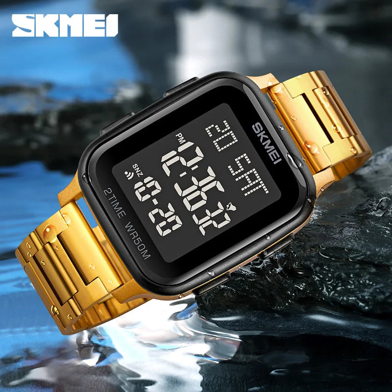 SKMEI 1859 Sport Watches for Men Waterproof Digital Electronic Stainless Steel Clock LED Display Wristwatches Mens Reloj Hombre