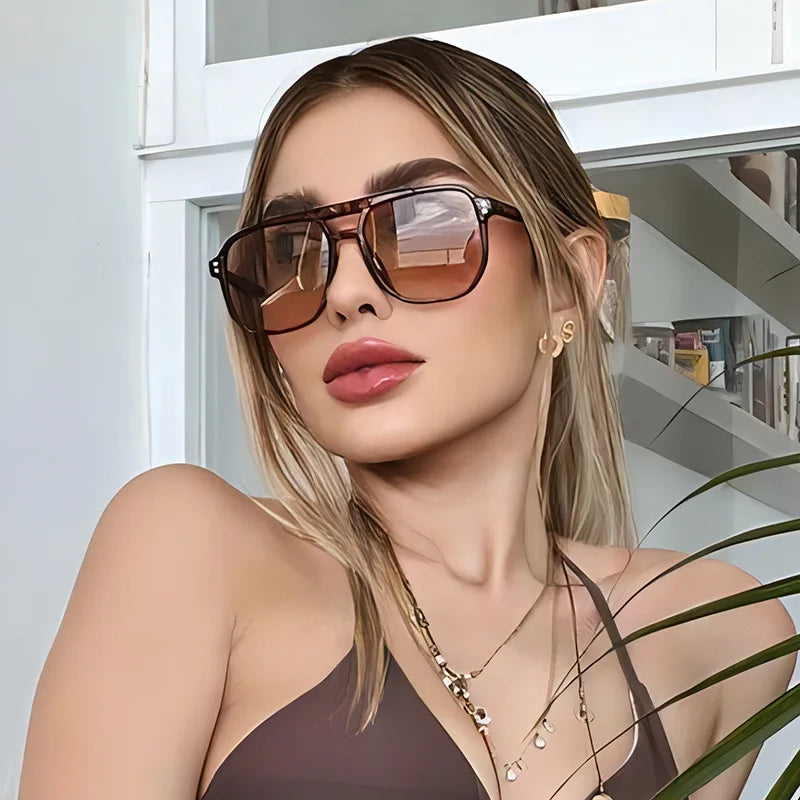 Vintage Square Sunglasses for Women Men Thick Frame Double Bridges Eyewear Female Chic Polygon Sun Glasses UV400 Shades