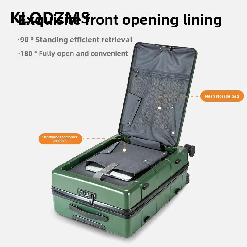 KLQDZMS 24"26Inch Laptop Suitcase 20" Front Opening Boarding Box ABS + PC Trolley Case USB Charging Carry-on Travel Luggage