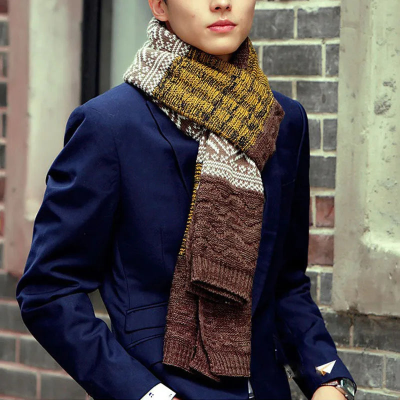 Winter Men's Scarf Checkered Scarf Casual Knit Keep Warm Neckerchief Patchwork Wool Cashmere Scarf AC086