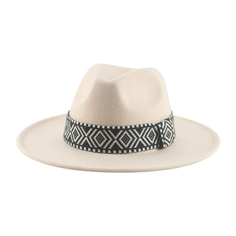 Spring and Autumn Wide-brimmed Woolen Hat, Jazz Bowler Hat, Bohemian National Style Square Band Festival Party Performance Hat