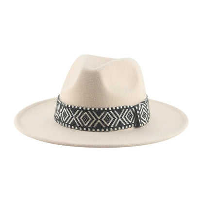 Spring and Autumn Wide-brimmed Woolen Hat, Jazz Bowler Hat, Bohemian National Style Square Band Festival Party Performance Hat