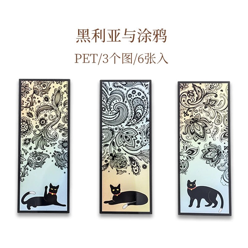 6 pcs/set Cute black cat daily series Bookmark PVC Matte Reading Book mark Retro Book Page Marker Stationery Supplies