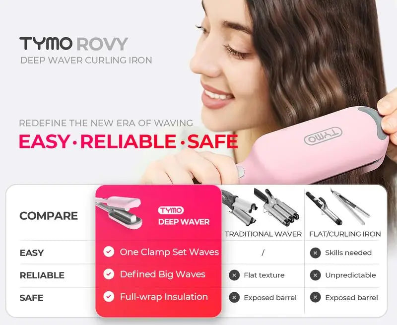 TYMO ROVY-Wave Curling Iron for Easy Comfort Styling Negative Ionic hairwaver comfortable handle