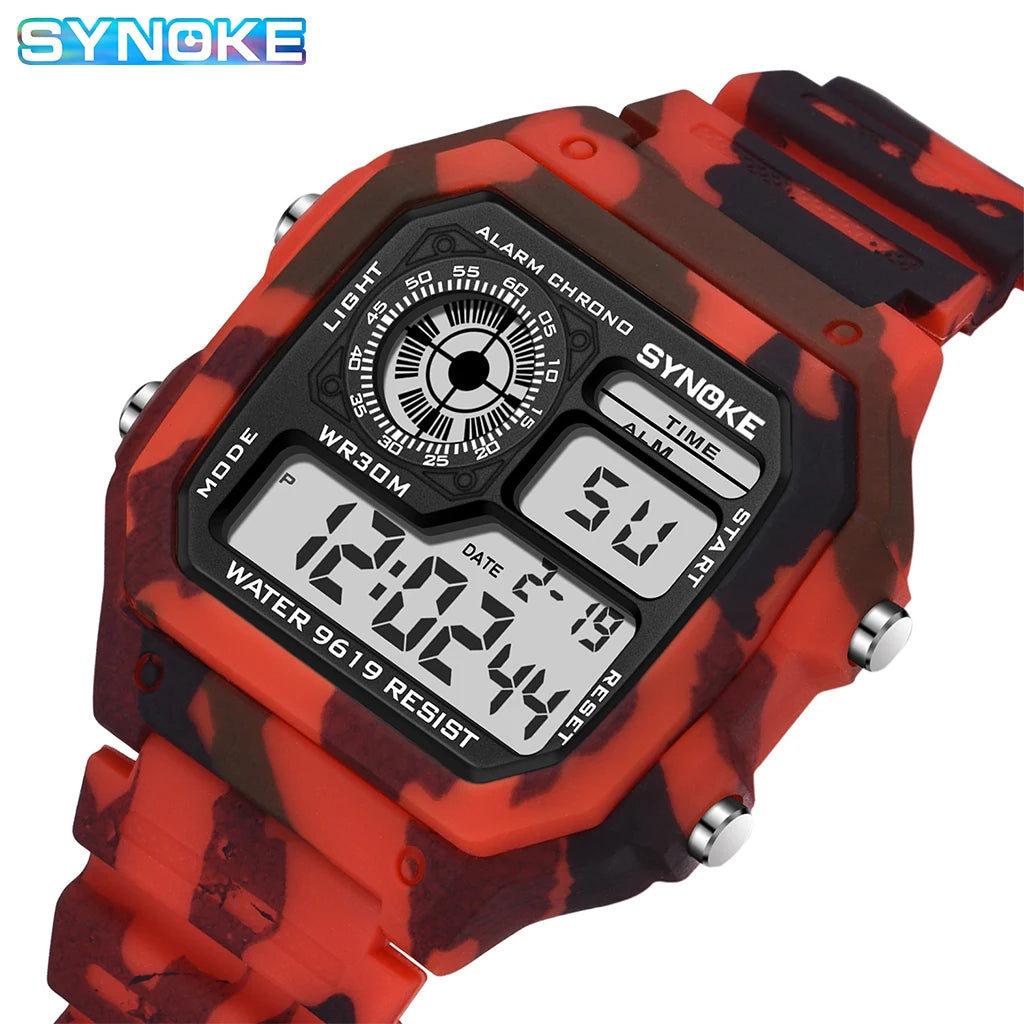 SYNOKE Outdoor Military Digital Watch For Men Fashion Retro Men Watch Sports Waterproof Men Watch Multifunctional Luminous