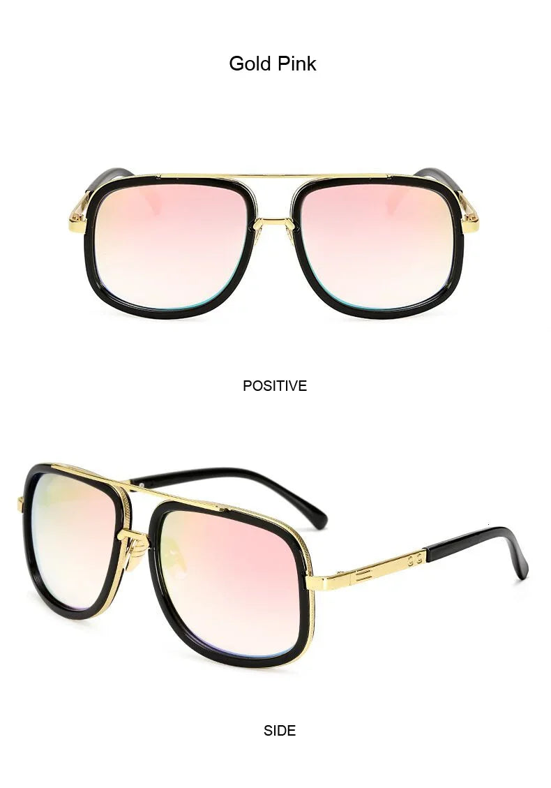 Classic Brand Designer Flat Top Mirror Sun Glasses Square Gold Male Female Superstar Oversized Men Sunglasses Women Glasses