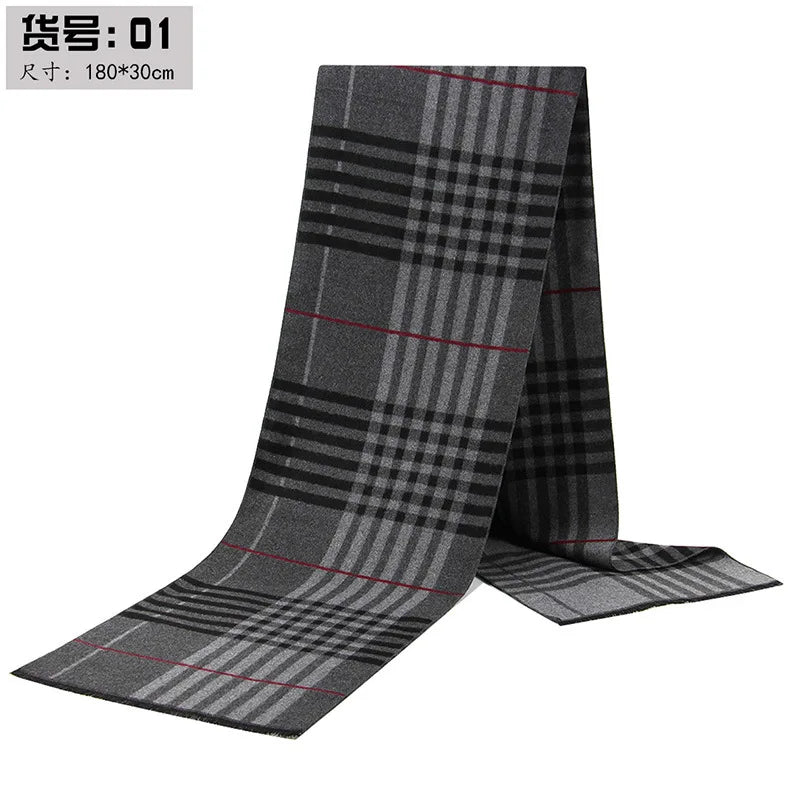 Classic Plaid Men Scarfs Winter Warm Cashmere Soft Scarf For Men Casual Business Neckerchief Black Gray Silk Scarves 30*180cm