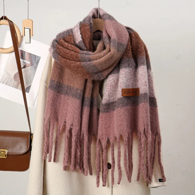 Woman Stripe Cashmere Scarf Tassels Shawls Pashmina Warm Muffler Fashion Long Wraps Luxury Famale Thick Scarves 208*35cm