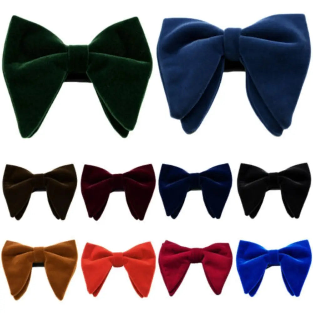 Mens Oversized Bow Tie Solid Velvet Bowtie Wedding Party Tuxedo Adjustable Necktie Big Bow Tie