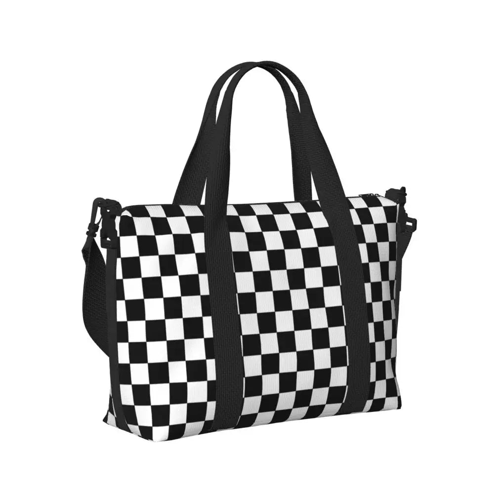 Custom Popular Tartan Plaid Beach Tote Bag for Women Extra Large Gym Carry On Geometric Gingham Check Texture Shopping Bags