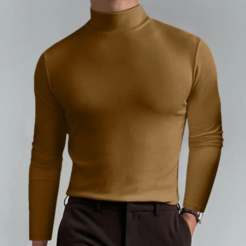 Men's High Neck Slim Fit Long Sleeve T-shirt turtleneck for men slim elastic thin pullover