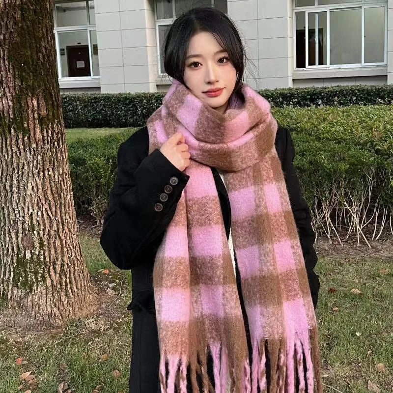 Plaid Scarf Checkerboard Soft Scarfs Women's Winter Warm Dual Use Long Shawl Vintage Thickened Scarves