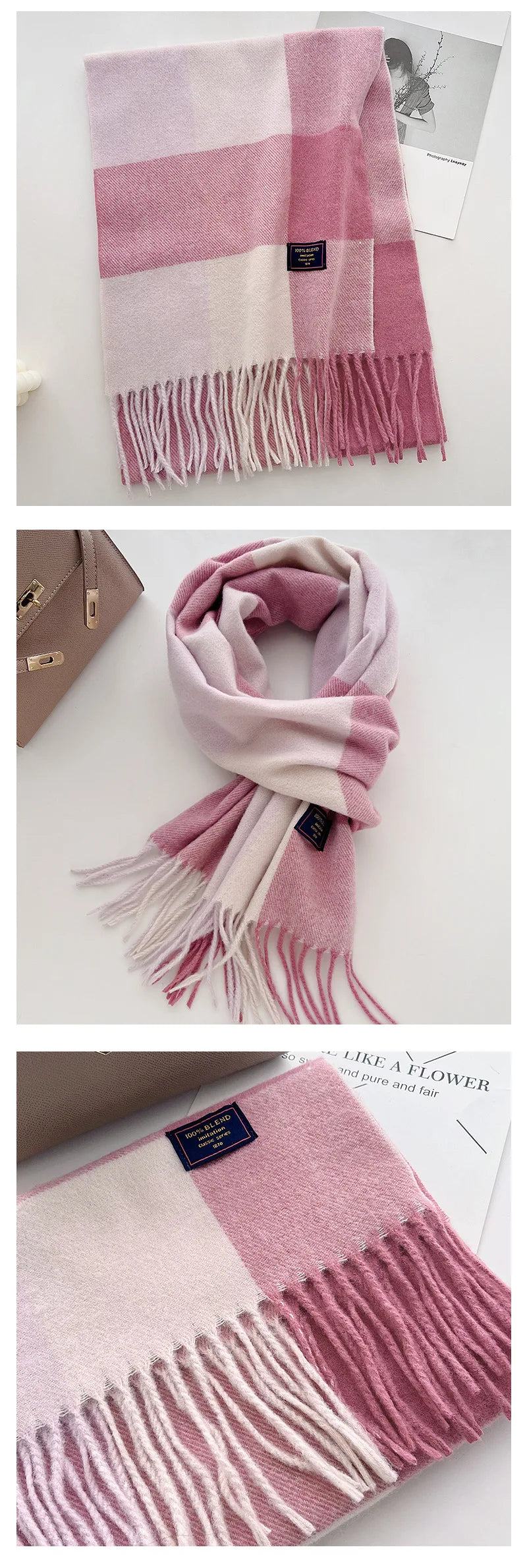 Chic Design Soft Warm Women Scarf Autumn Winter Classic British Imitation Cashmere Muffler Men Plaid Thermal Tassel Shawl Couple