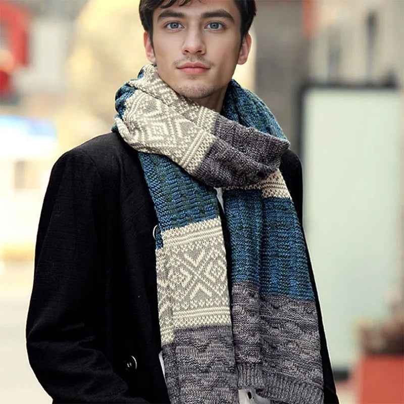 Winter Men's Scarf Checkered Scarf Casual Knit Keep Warm Neckerchief Patchwork Wool Cashmere Scarf AC086