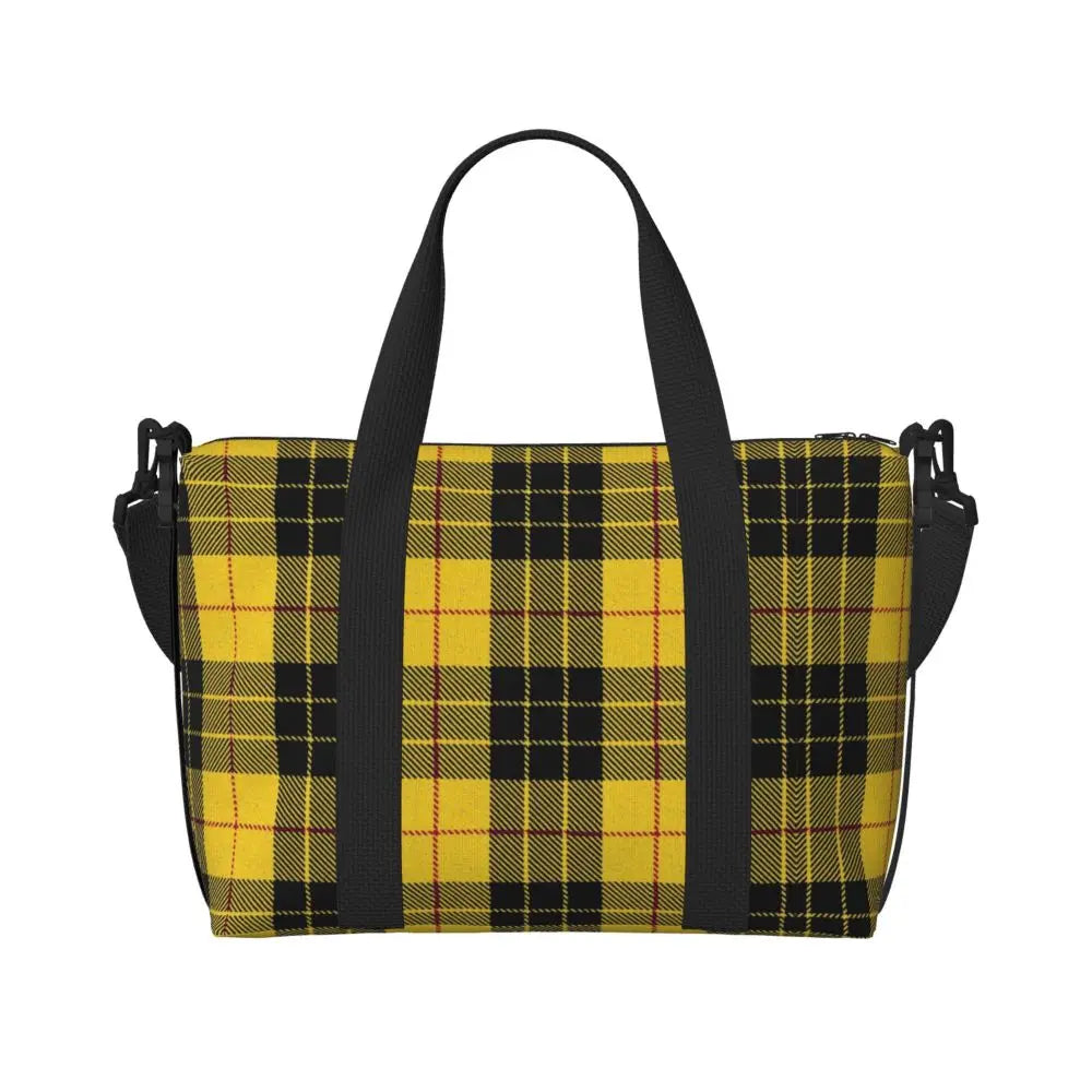 Custom Popular Tartan Plaid Beach Tote Bag for Women Extra Large Gym Carry On Geometric Gingham Check Texture Shopping Bags