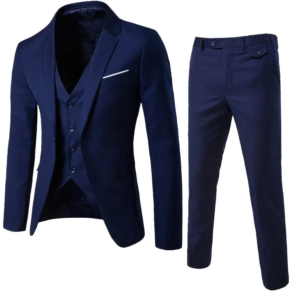 Men Suits For Wedding 3 Pieces Set Elegant Luxury Blazers Outfit Fashion Classic Full Jackets Vest Pants 2024 Formal Costume