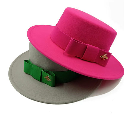 Bow Tie Fedora Hat Winter Round Bumpy Surface Flat Top Bow Tie Elastic Band Men's and Women's Red Jazz Hat Fedora