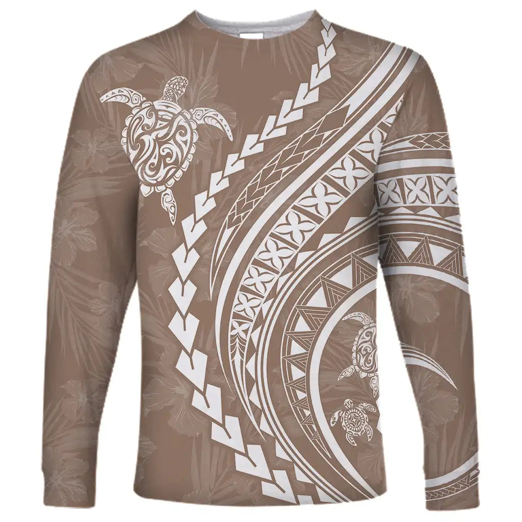 2024 new men's Polynesian long-sleeved T-shirt 3D printed turtle hibiscus luxury print men's autumn tops casual round neck