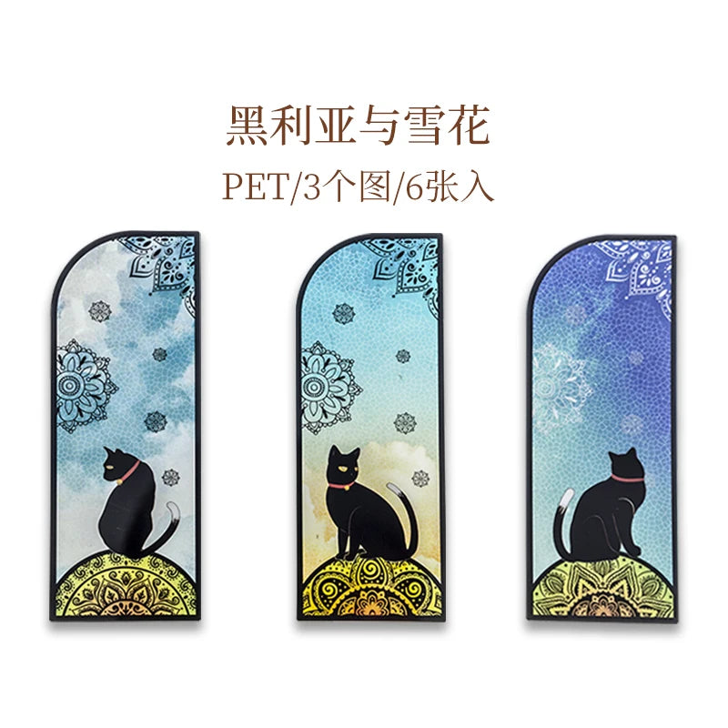 6 pcs/set Cute black cat daily series Bookmark PVC Matte Reading Book mark Retro Book Page Marker Stationery Supplies