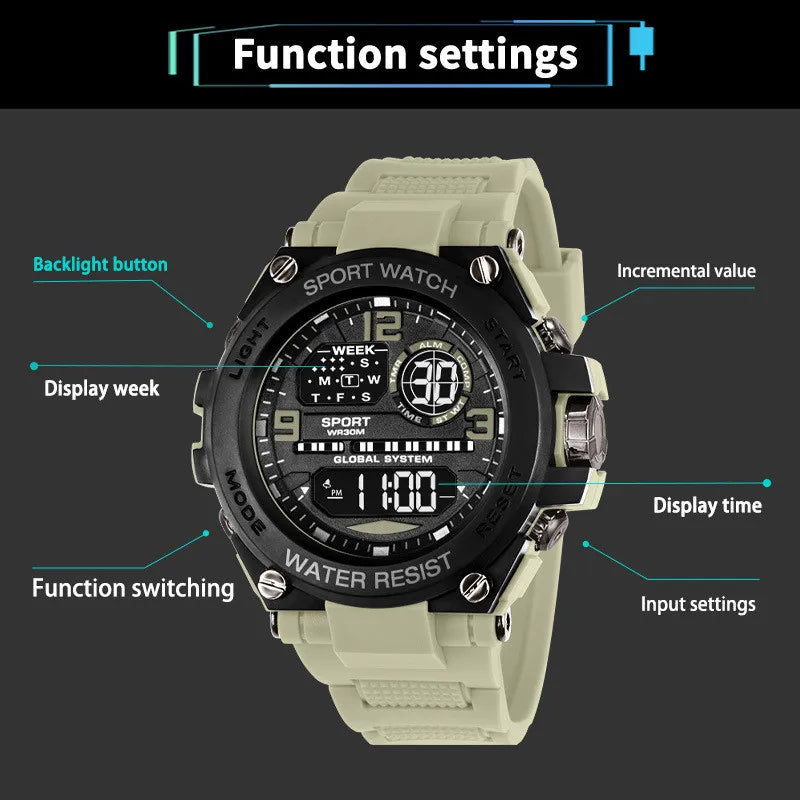 Men's Waterproof  Sports Watch Multifunction Electronic Watches Anti Drop and Shock-absorbing Wristwatches