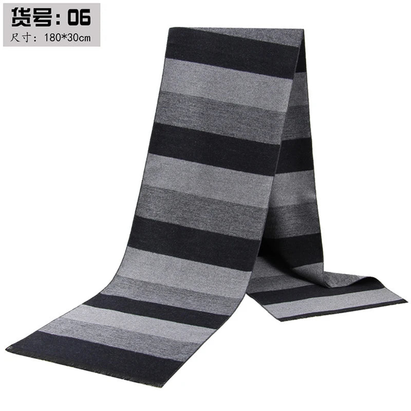 Classic Plaid Men Scarfs Winter Warm Cashmere Soft Scarf For Men Casual Business Neckerchief Black Gray Silk Scarves 30*180cm