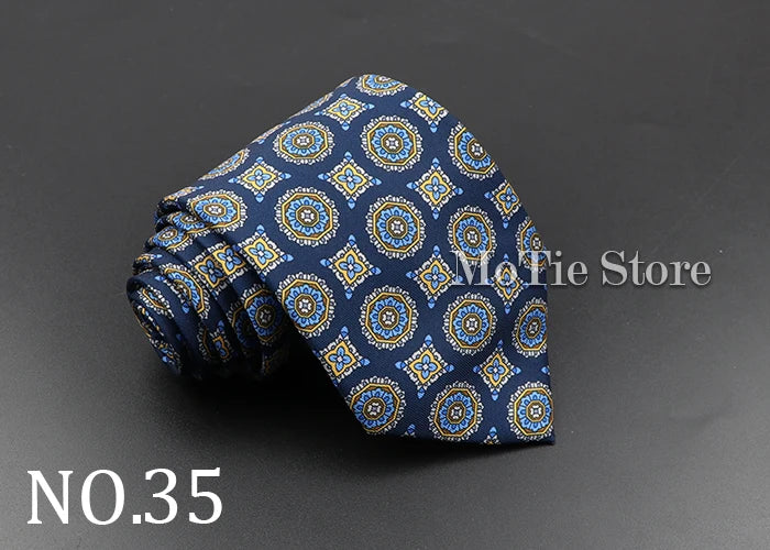 Men's Fashion Silk Tie 7.5cm Soft Novelty Necktie Blue Green Orange Color Ties For Men Dot Floral Bowtie Wedding Business Gift