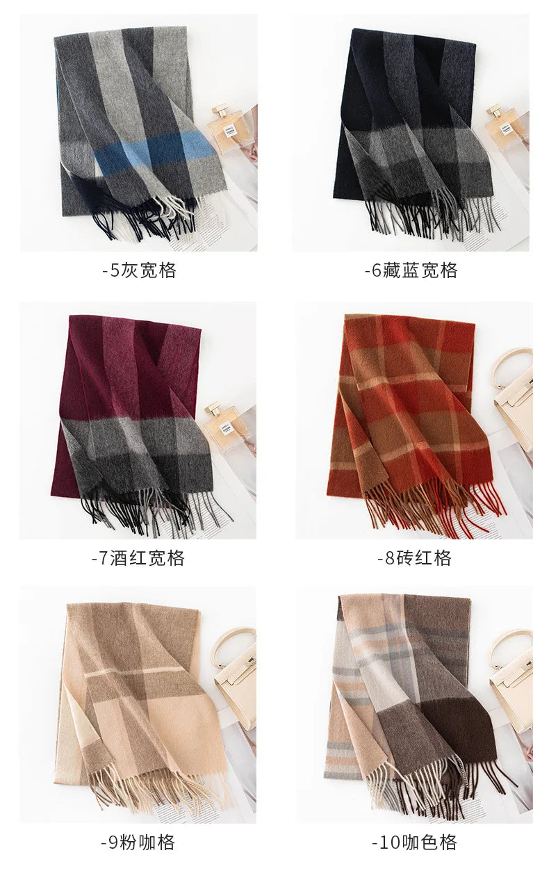 High Quality 100% Wool Scarf Men Female Fashion Classic Soft Cashmere Muffler Women Warm Thermal Shawl Outside Autumn Winter