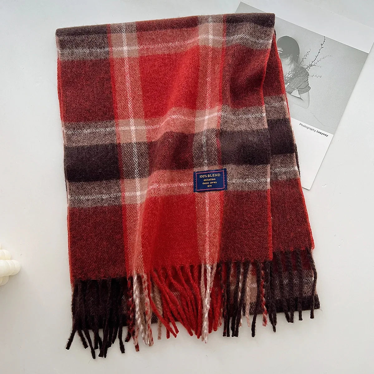 Chic Design Soft Warm Women Scarf Autumn Winter Classic British Imitation Cashmere Muffler Men Plaid Thermal Tassel Shawl Couple