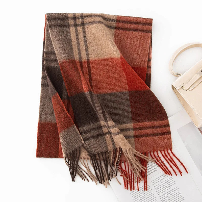 High Quality 100% Wool Scarf Men Female Fashion Classic Soft Cashmere Muffler Women Warm Thermal Shawl Outside Autumn Winter