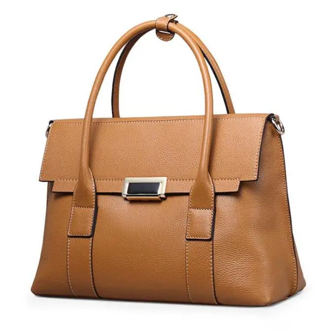 2024 New Genuine Leather Briefcase Women Handbags Large Capacity Ladies Fashion Cowhide Shoulder Messenger Bags Portable