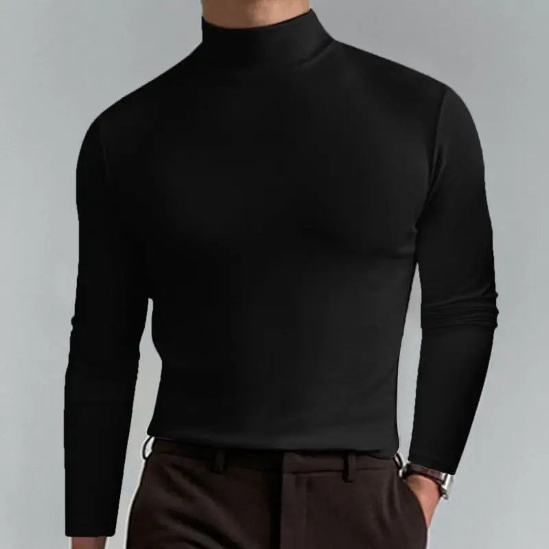 Men's High Neck Slim Fit Long Sleeve T-shirt turtleneck for men slim elastic thin pullover