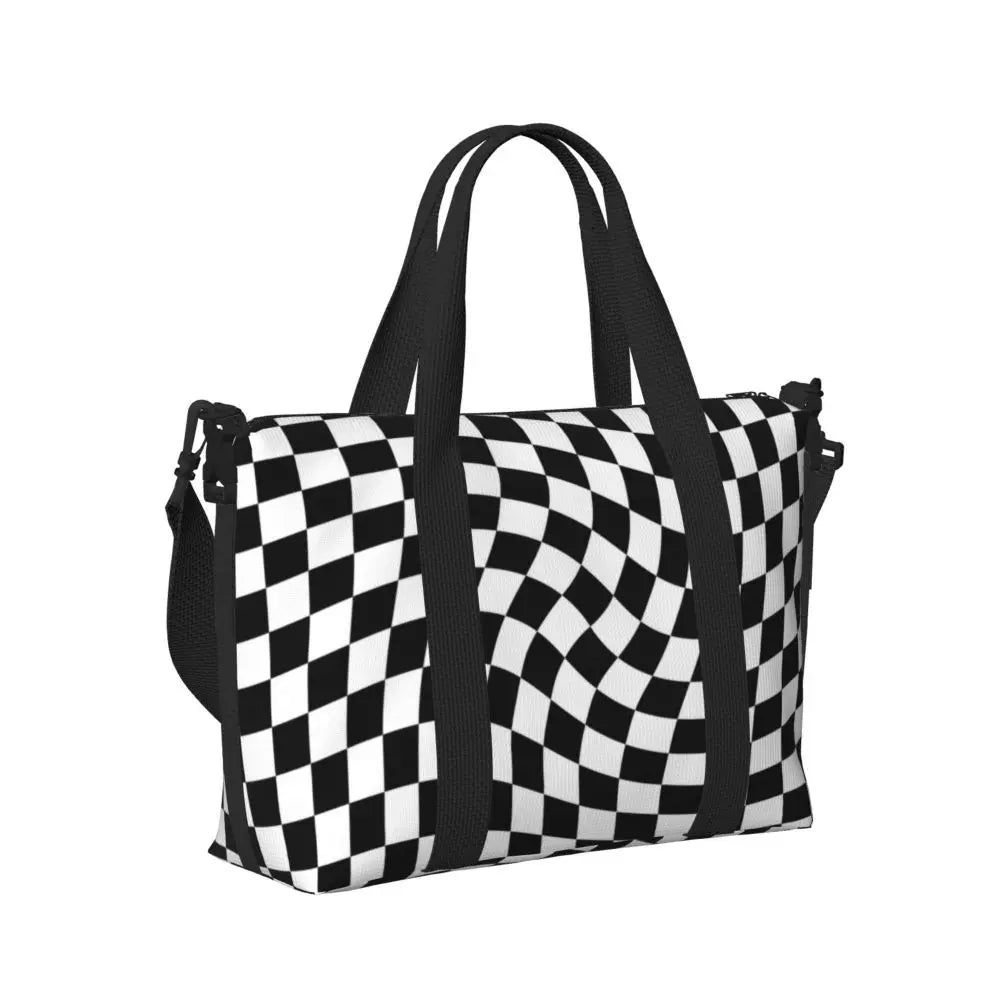 Custom Popular Tartan Plaid Beach Tote Bag for Women Extra Large Gym Carry On Geometric Gingham Check Texture Shopping Bags