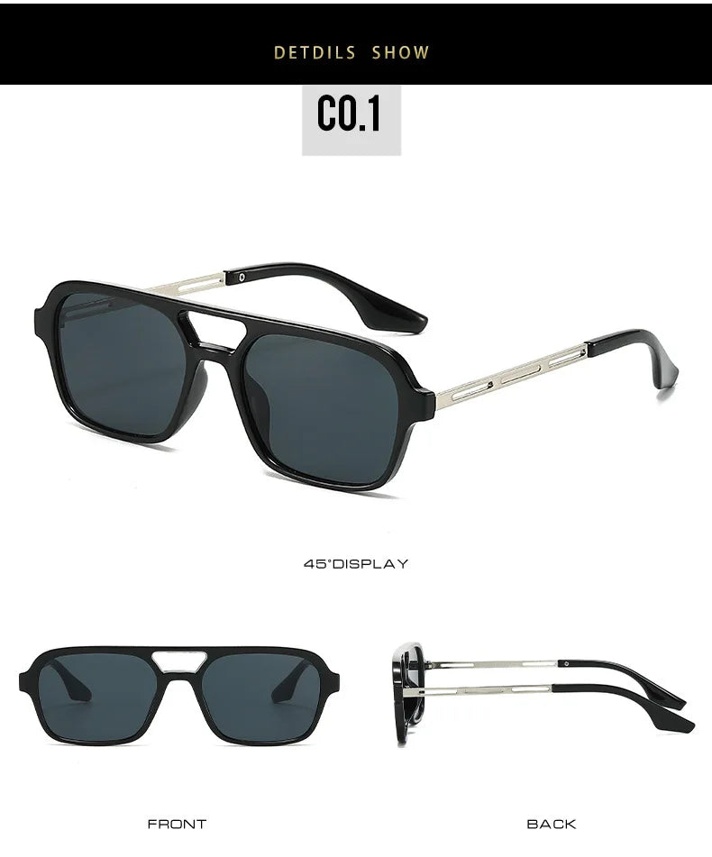 Small Square Frame Double Beam Sunglasses Men And Women Pilot Retro Sunglasses Classic Sunglasses