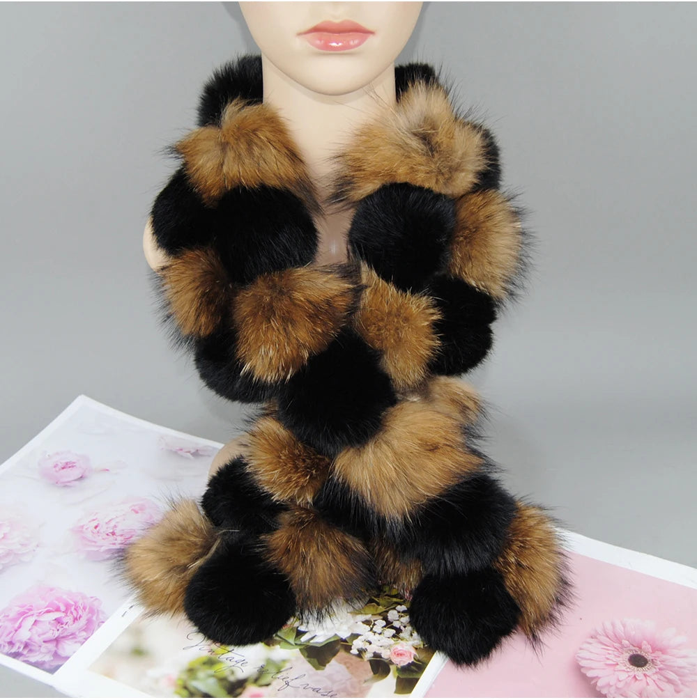 Luxury Brand Women Winter Natural Real Raccoon Fur Scarf Fashion Lady Warm Genuine Fox Fur Neckerchief Real Fox Fur Ring Scarves