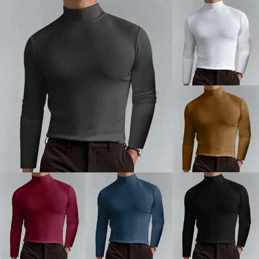 Men's High Neck Slim Fit Long Sleeve T-shirt turtleneck for men slim elastic thin pullover