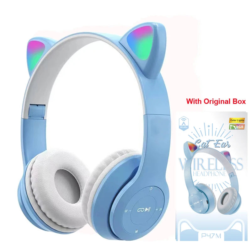 Wireless Headset Flash Light Kids Ear Headphones with Mic Bluetooth Headsets Stereo Music Game Headphone Girls Boys Gift