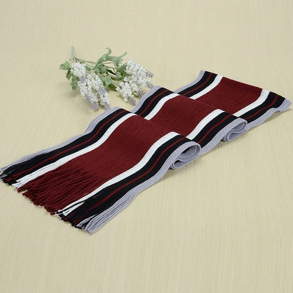 Classic Men's Scarf Winter Warm Faux Cashmere Soft Tassel Long Shawl Business Casual Striped Scarf Men's Clothing Accessories