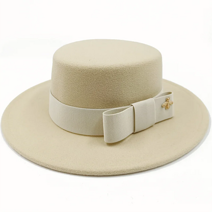 Bow Tie Fedora Hat Winter Round Bumpy Surface Flat Top Bow Tie Elastic Band Men's and Women's Red Jazz Hat Fedora