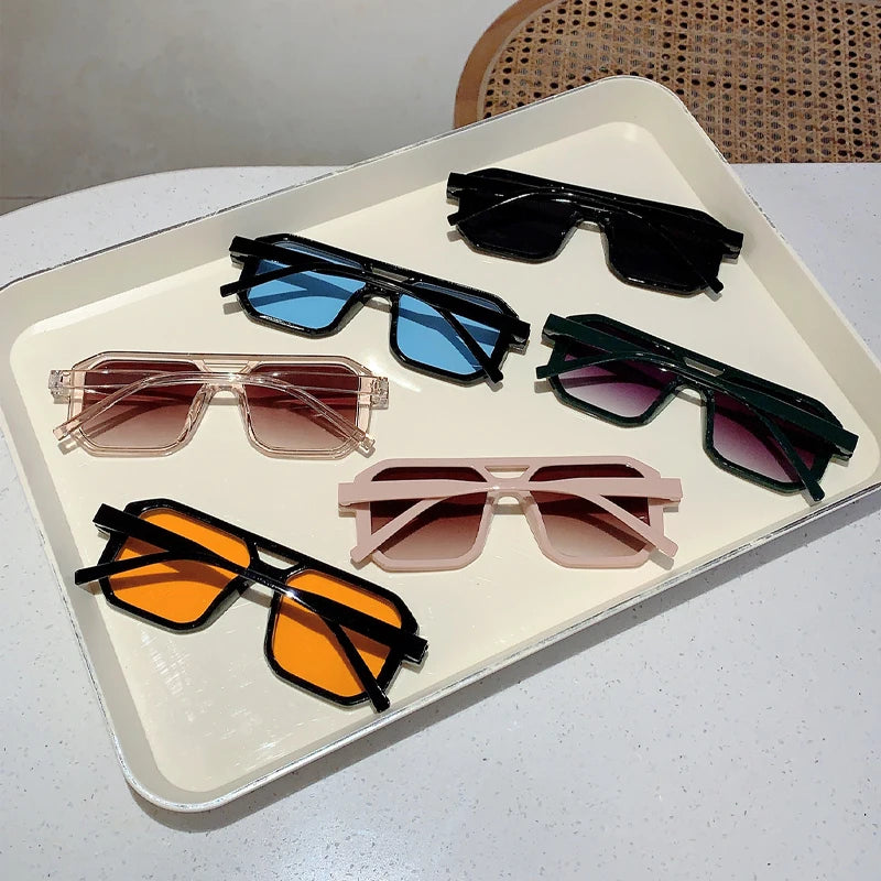 KAMMPT Trendy Square Decoration Shades Retro Oversize Gradient Women Sunglasses Men's Brand Sun Glasses for Driving Fishing