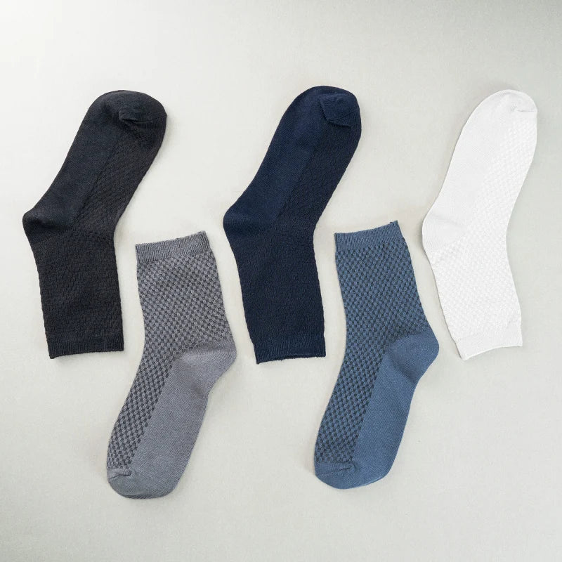 5 Pairs/Lot Men's High Quality Bamboo Fiber Socks Sweat Absorbent Breathable Medium Tube Socks Business Casual Solid Color Socks