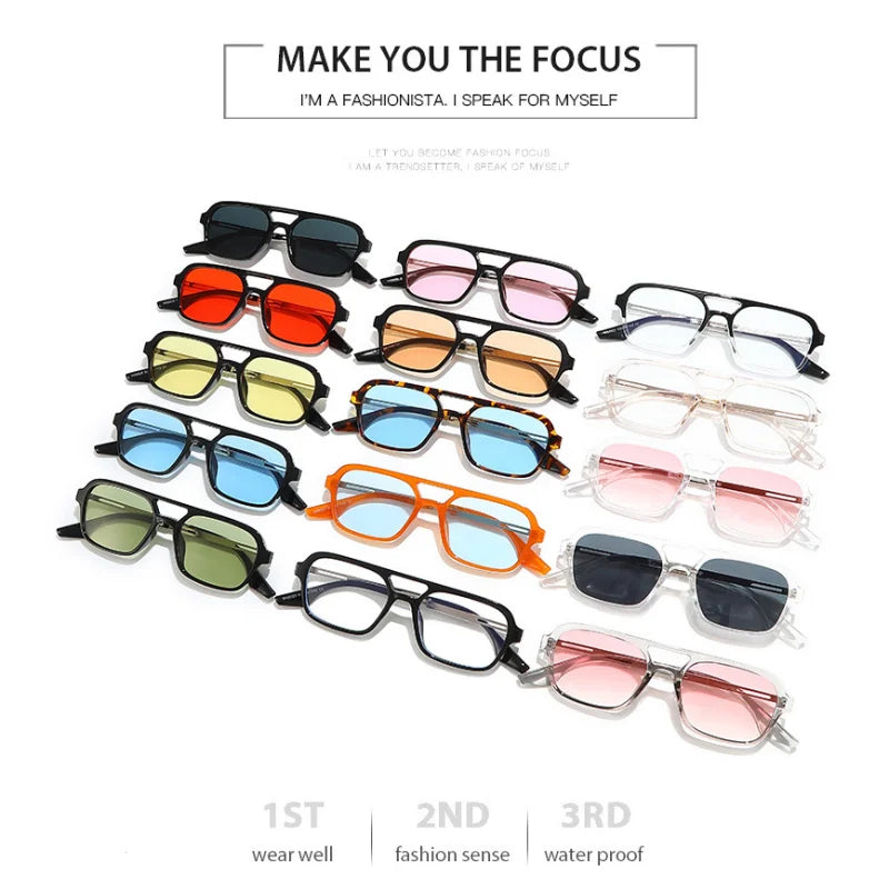 Small Square Frame Double Beam Sunglasses Men And Women Pilot Retro Sunglasses Classic Sunglasses