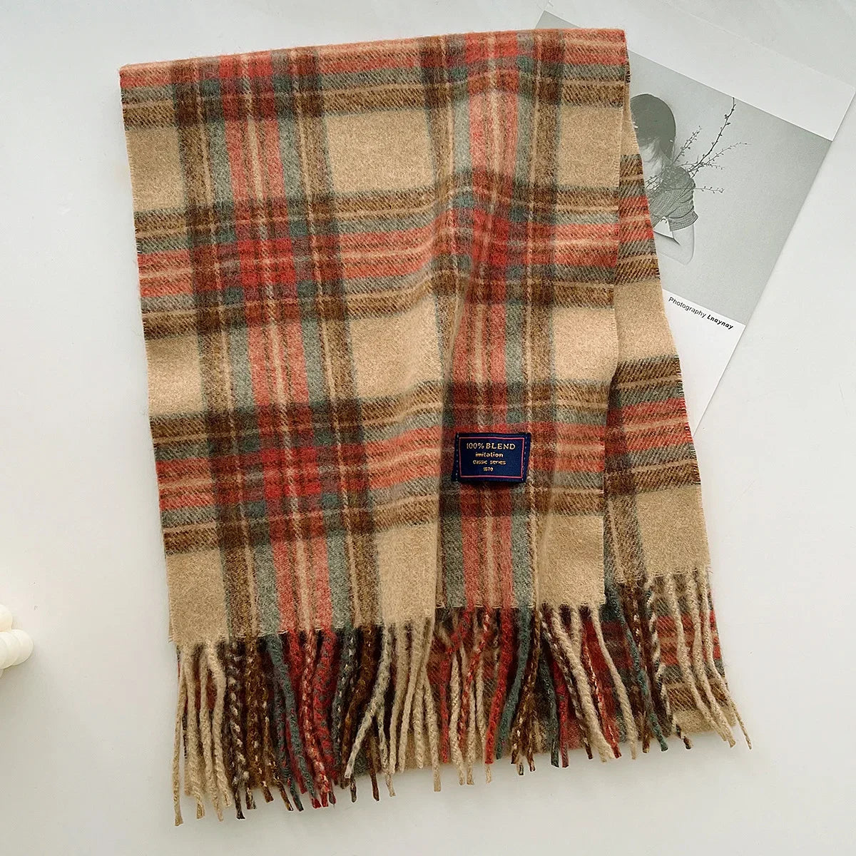 Chic Design Soft Warm Women Scarf Autumn Winter Classic British Imitation Cashmere Muffler Men Plaid Thermal Tassel Shawl Couple