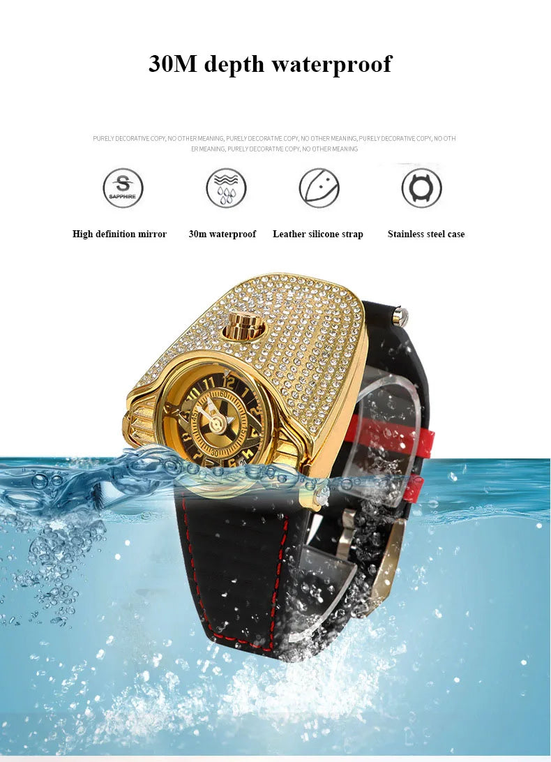 UTHAI Full Sky Star Personaliz Men Watch Sports Trend Diamond Light Luxury Large dial Leather Male Fashion Quartz Clock Watches