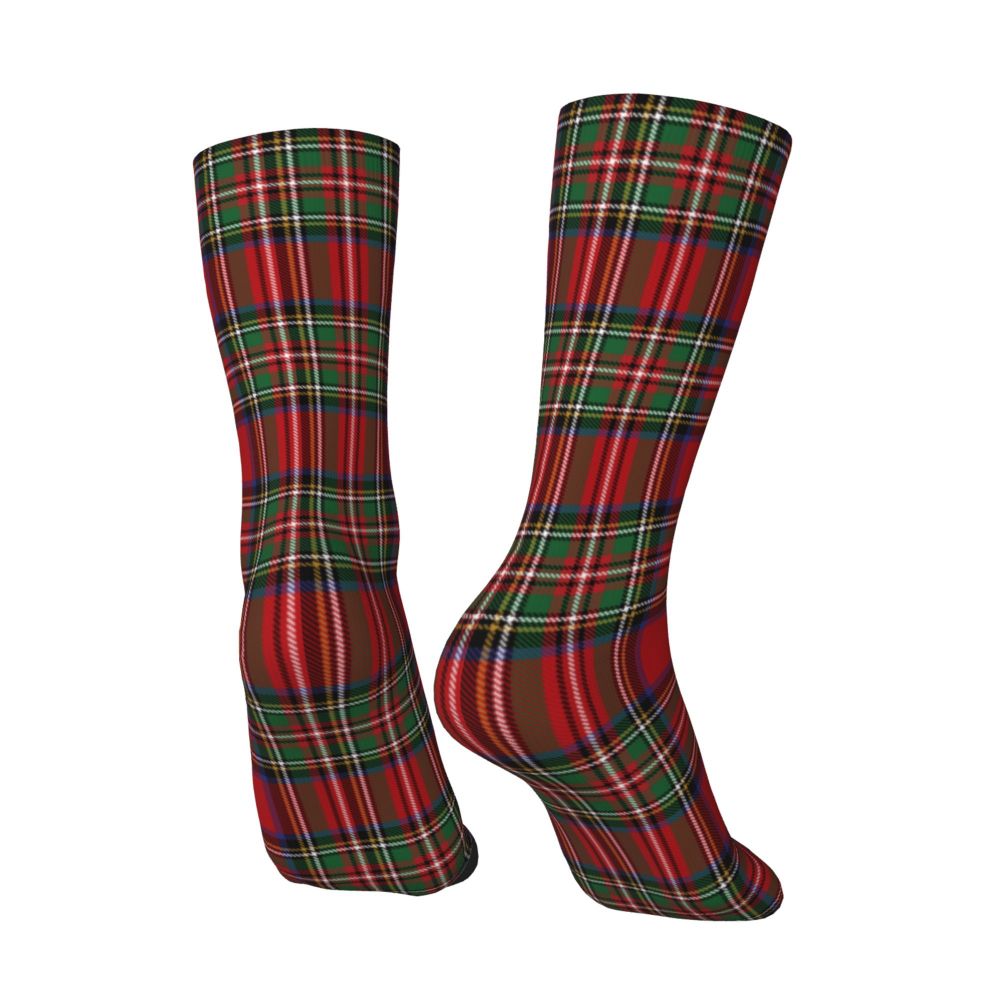 Funny Tartan Clan Stewart Plaid Black Red Check Football Socks Polyester Middle Tube Socks for Unisex Sweat Absorbing