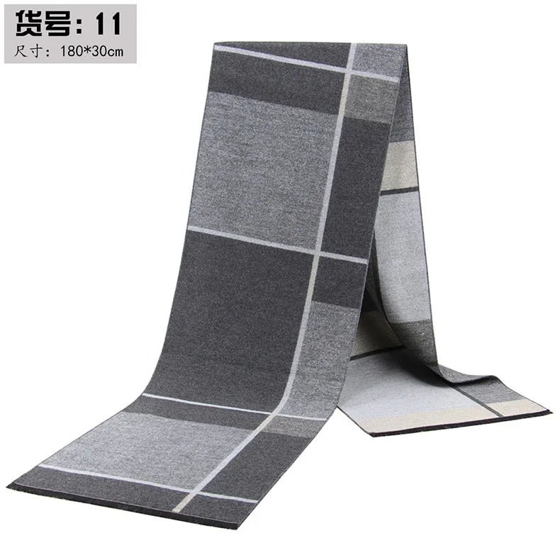 Classic Plaid Men Scarfs Winter Warm Cashmere Soft Scarf For Men Casual Business Neckerchief Black Gray Silk Scarves 30*180cm